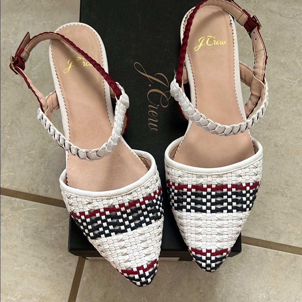 J. Crew Women's Woven Leather Slingback Shoes - White and Red Size 6